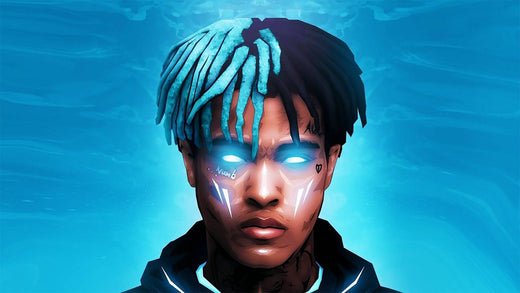 XXXTentacion with glowing blue eyes