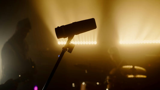 R&B microphone on a stage with stage lights