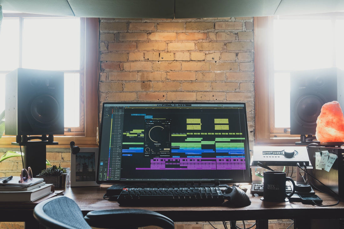 A brick walled room with a monitor at the center