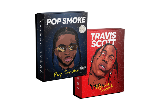 Vocal preset box artwork of Pop Smoke and Travis Scott